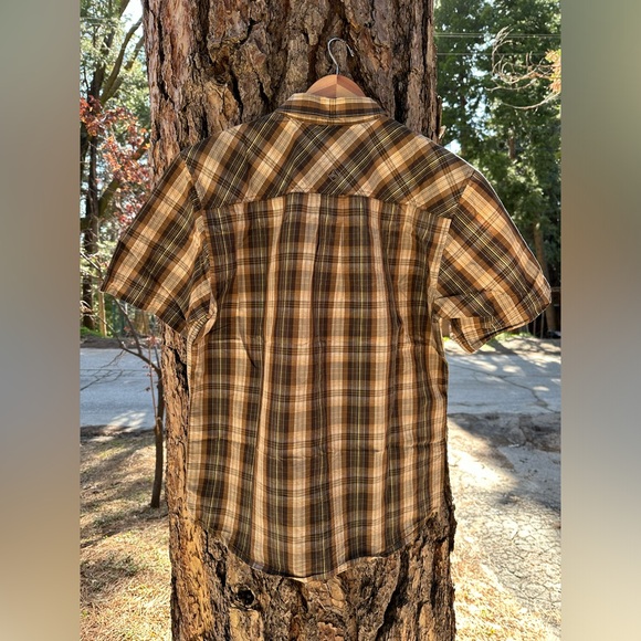 PrAna Men’s Button Down Plaid Brown T-Shirt XL - Picture 3 of 5